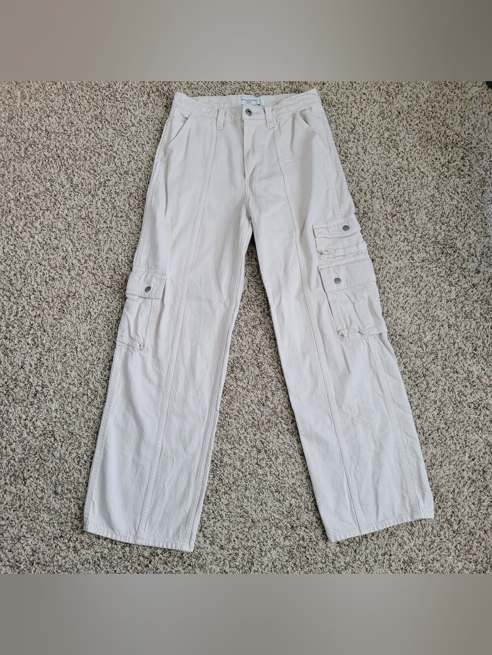 Abercrombie & Fitch The Loose High Rise Cargo Jeans Pants Ivory Cream 27 4